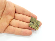 2 Hammered Diamon Shape Charms Antique Bronze Pendant (37x30mm) G8404