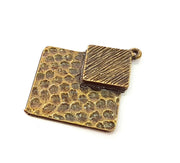 2 Hammered Diamon Shape Charms Antique Bronze Pendant (37x30mm) G8404