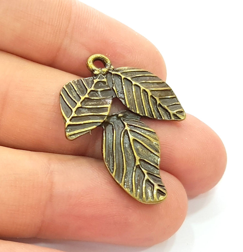 2 Antique Bronze Leaf Charms Antique Bronze Plated Charms (34x21mm) G8407