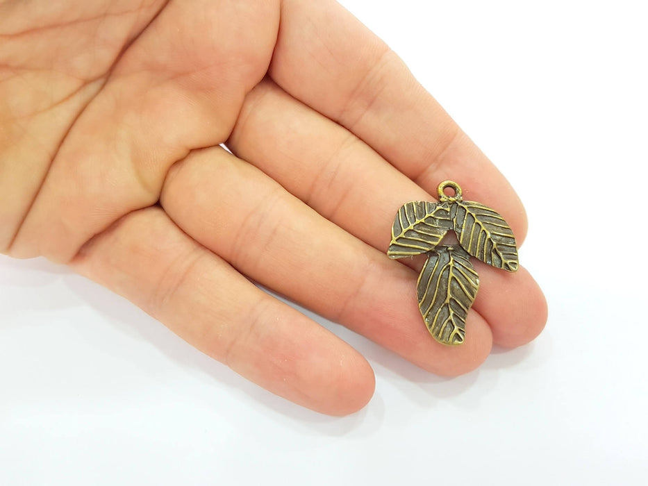 2 Antique Bronze Leaf Charms Antique Bronze Plated Charms (34x21mm) G8407