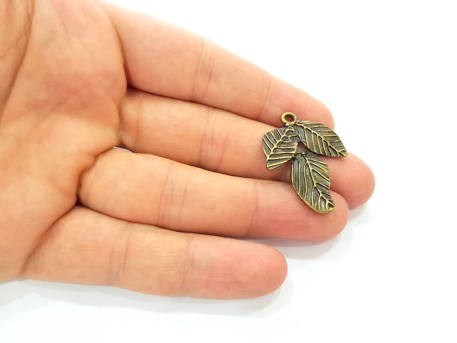 2 Antique Bronze Leaf Charms Antique Bronze Plated Charms (34x21mm) G8407