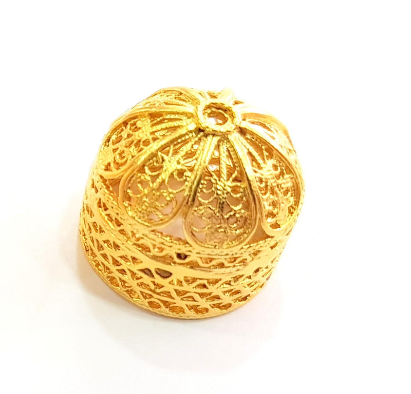 2 Gold Cone Gold Plated Brass Cones Bead Caps Findings  (21x18 mm)  G8409