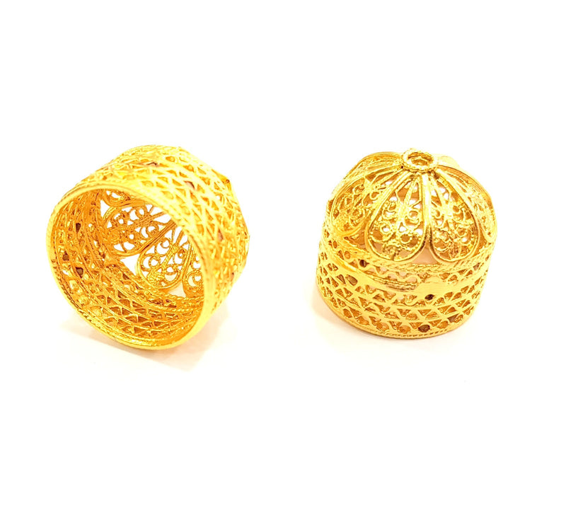 2 Gold Cone Gold Plated Brass Cones Bead Caps Findings  (21x18 mm)  G8409