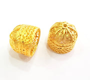 2 Gold Cone Gold Plated Brass Cones Bead Caps Findings  (21x18 mm)  G8409