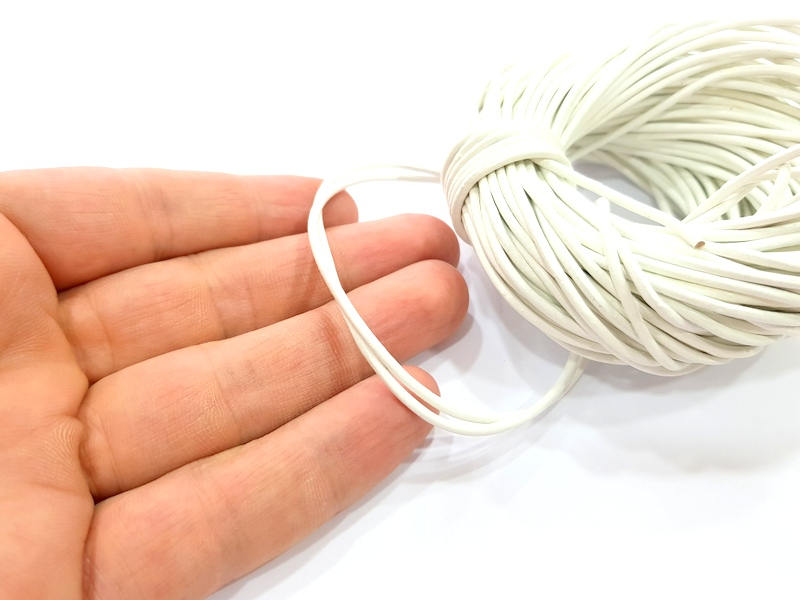 Leather White Cord 1mt-3.3 ft (2mm) Round Leather Lacing G7965