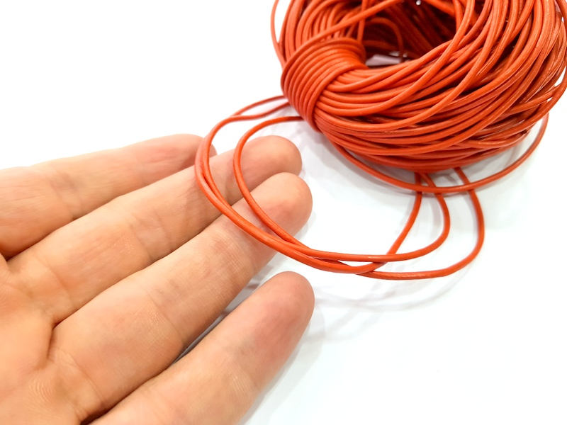 Leather Orange Cord 1mt-3.3 ft (2mm) Round Leather Lacing G7967