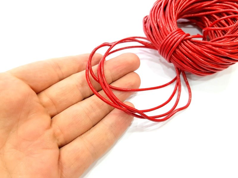 Leather Red Cord 1mt-3.3 ft (2mm) Round Leather Lacing G7970