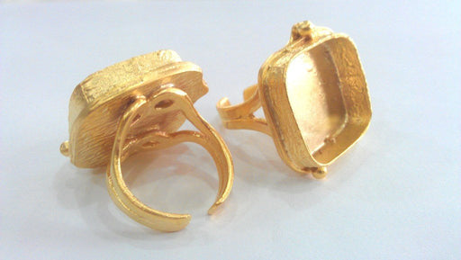 2 Gold Square Ring Blank , Bezel Settings,Cabochon Base,Mountings (20 mm Blank), Gold Plated Brass G10784