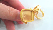 2 Gold Square Ring Blank , Bezel Settings,Cabochon Base,Mountings (20 mm Blank), Gold Plated Brass G10784