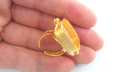 2 Gold Square Ring Blank , Bezel Settings,Cabochon Base,Mountings (20 mm Blank), Gold Plated Brass G10784