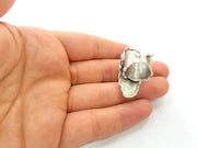 Silver Ring Blank Base Bezel Settings Cabochon Base Mountings Adjustable (35x10mm Blank) , Antique Silver Plated Brass G8674