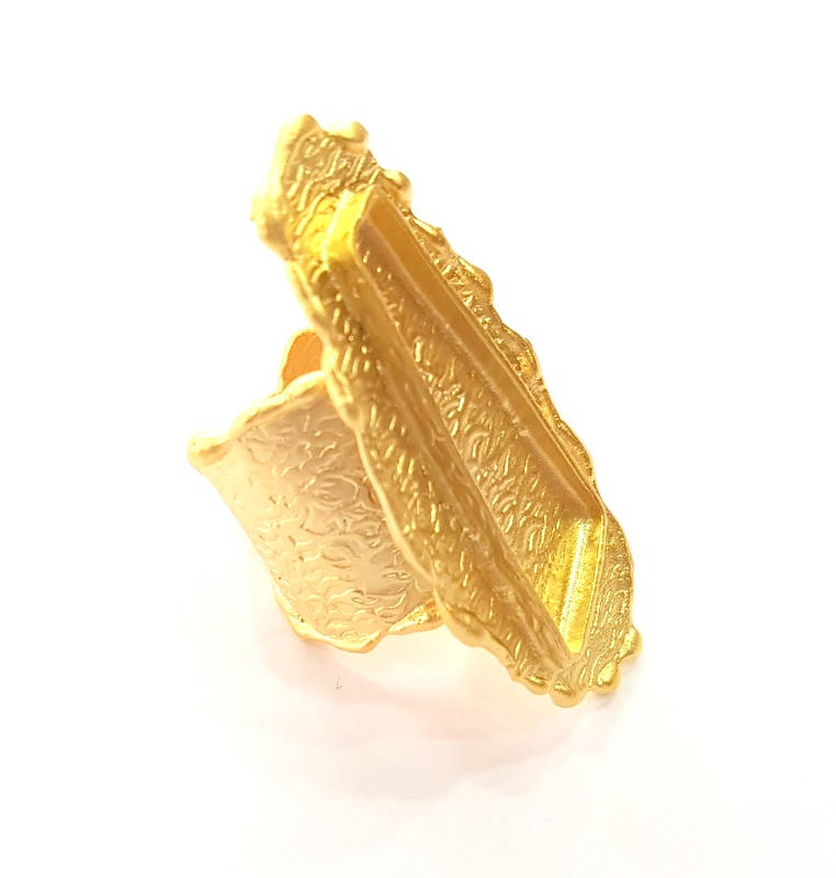 Gold Ring Blank Ring Settings Ring Bezel Base Cabochon Mountings Adjustable  (32x10x6mm blank ) Gold Plated Brass G17502