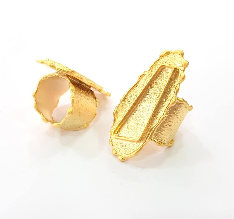 Gold Ring Blank Ring Settings Ring Bezel Base Cabochon Mountings Adjustable  (32x10x6mm blank ) Gold Plated Brass G17502