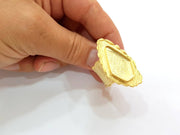 Gold Ring Blank Ring Settings Ring Bezel Base Cabochon Mountings Adjustable  (26x17mm blank ) Gold Plated Brass G8033
