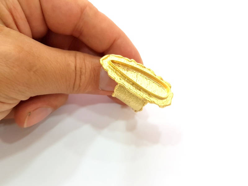 Gold Ring Blank Ring Settings Ring Bezel Base Cabochon Mountings Adjustable  (35x10mm blank ) Gold Plated Brass G8034