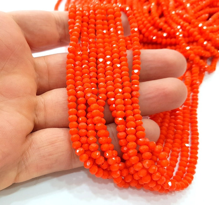 Orange Glass Rondelle Faceted Beads  140 Pcs (4x3 mm),  1 strand approx 45 cm ( approx 17,5 inch) G8037