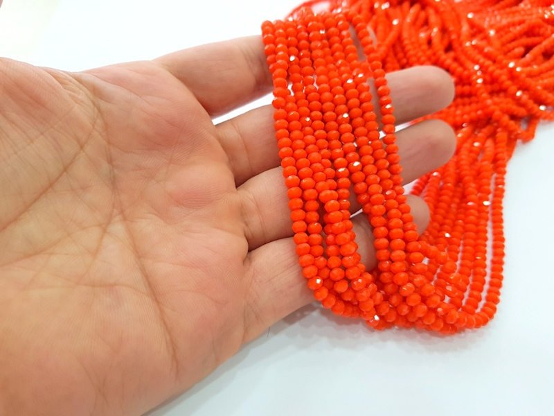 Orange Glass Rondelle Faceted Beads  140 Pcs (4x3 mm),  1 strand approx 45 cm ( approx 17,5 inch) G8037