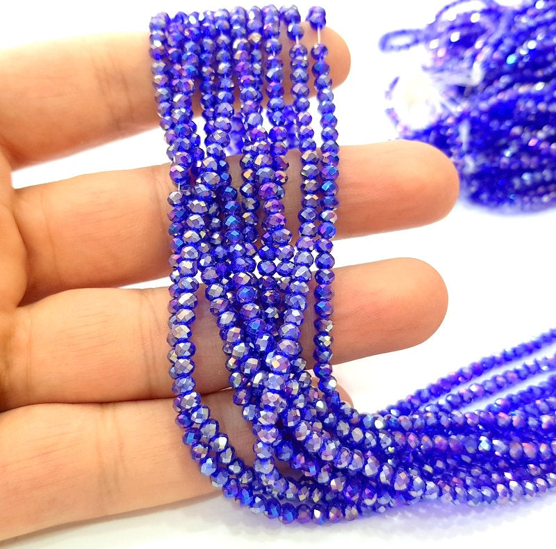 Rainbow Royal Blue Glass Rondelle Faceted Beads 3 mm , 1 Strand approx 38 cm ( approx 14,5 inch- approx 150 Pcs) G8039