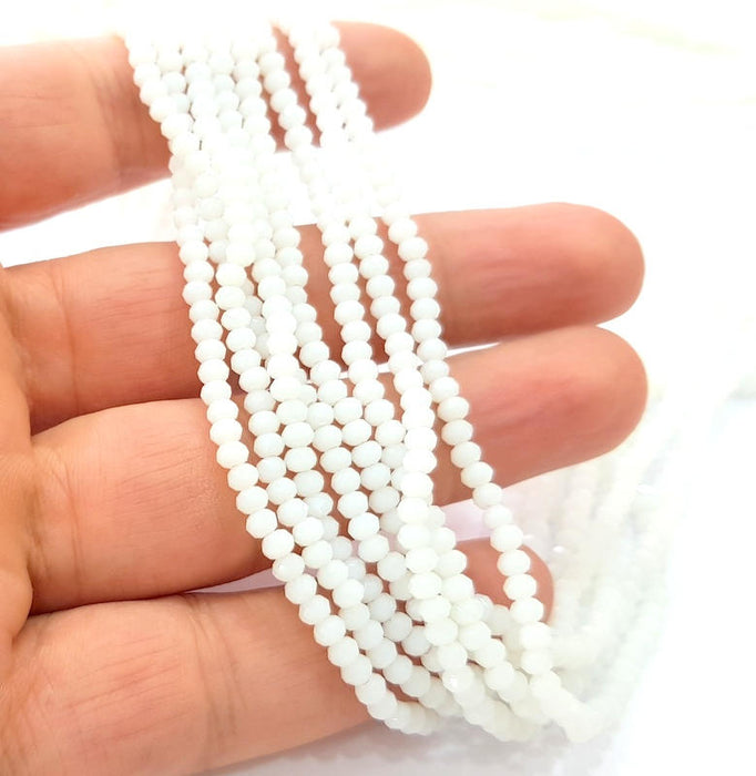 White Glass Rondelle Faceted Beads 3 mm , 1 Strand approx 38 cm ( approx 14,5 inch- approx 150 Pcs) G8040