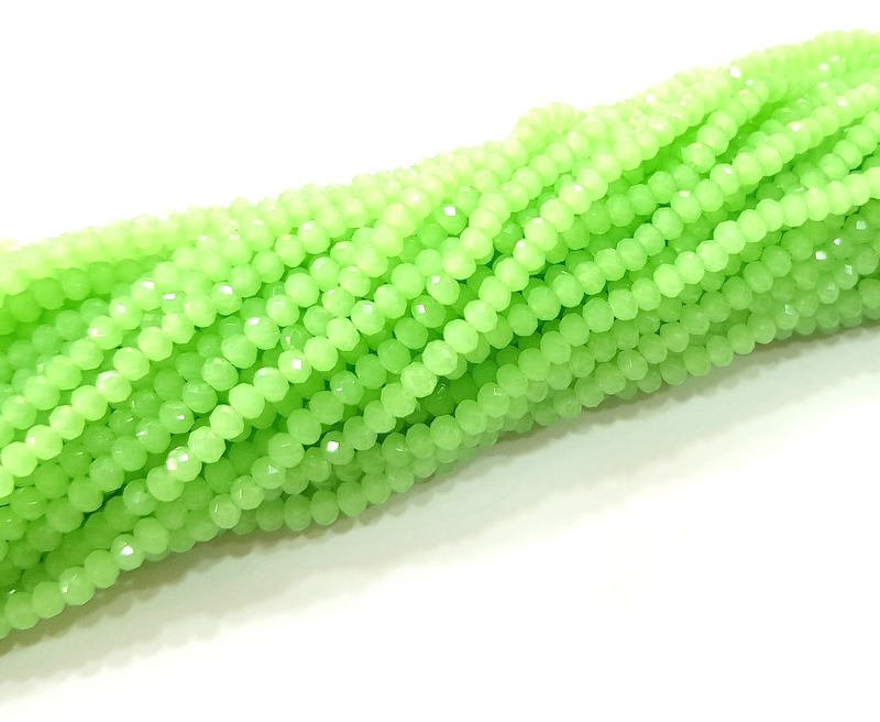 Pale Green Glass Rondelle Faceted Beads 3 mm 1 Strand approx 38 cm ( approx 14,5 inch- approx 150 Pcs) G8047