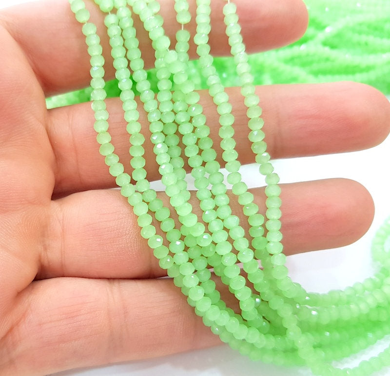 Pale Green Glass Rondelle Faceted Beads 3 mm 1 Strand approx 38 cm ( approx 14,5 inch- approx 150 Pcs) G8047