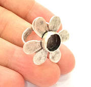Silver Ring Blank Base Bezel Settings Cabochon Base Mountings Adjustable (10mm Blank) , Antique Silver Plated Brass G8069