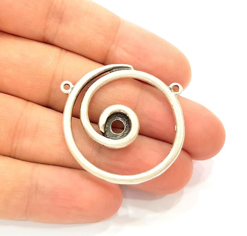 2 Silver Pendant Bezel Blank Earring Component Antique Silver Plated Blanks (35mm) G8629