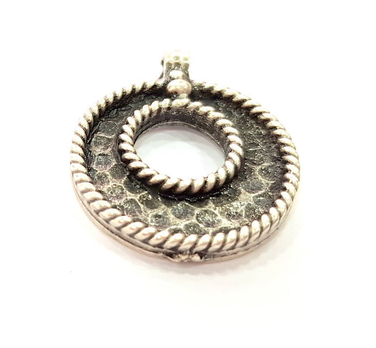 2 Silver Circle Pendant Charms Antique Silver Plated Charms (33x26mm) G8077