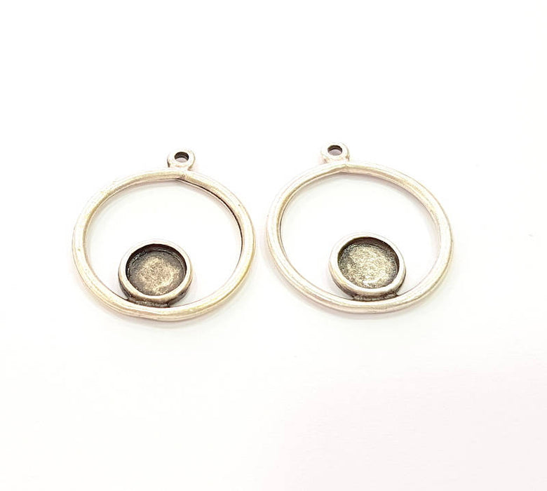 6 Silver Pendant Bezel Blank Earring Component Antique Silver Plated Blanks (7mm Blank) G8078