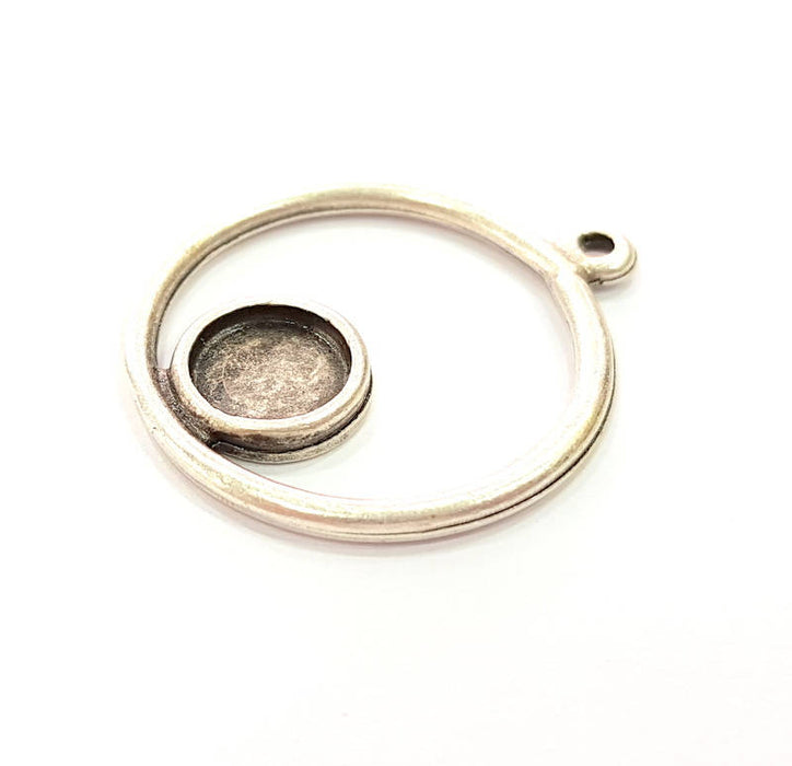 6 Silver Pendant Bezel Blank Earring Component Antique Silver Plated Blanks (7mm Blank) G8078