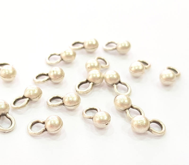 25 Silver Ball Charms Antique Silver Plated Charms (5x9mm) G8080