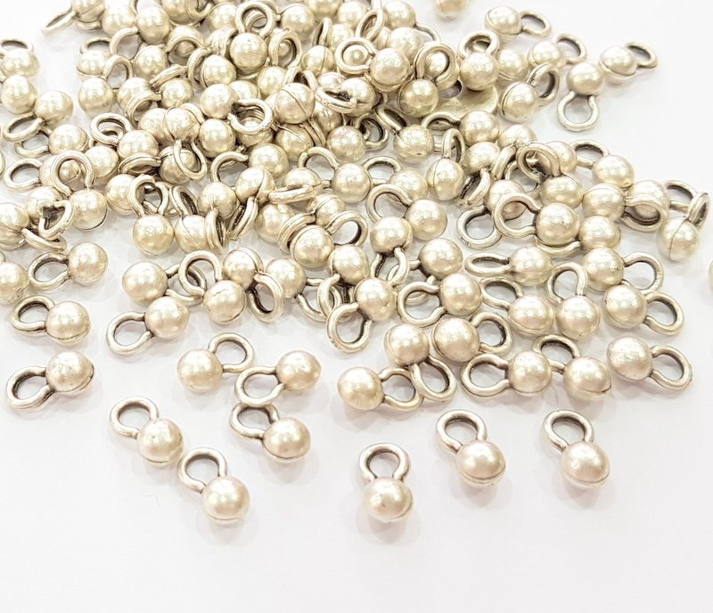 25 Silver Ball Charms Antique Silver Plated Charms (5x9mm) G8080