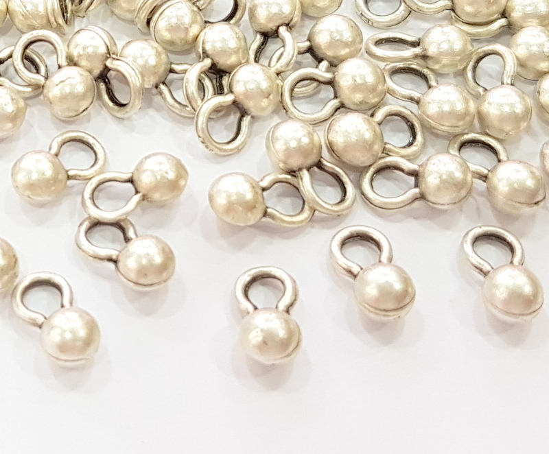 25 Silver Ball Charms Antique Silver Plated Charms (5x9mm) G8080