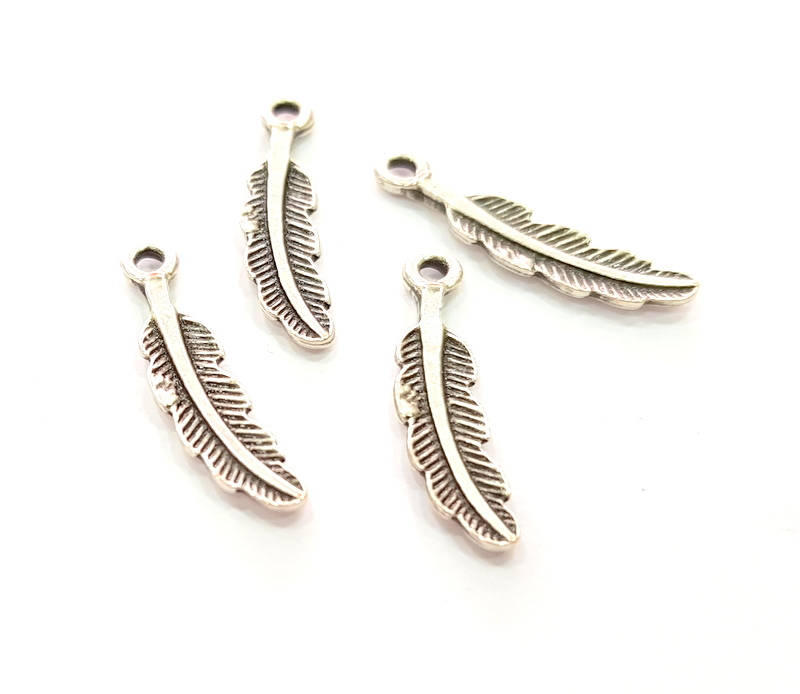 10 Silver Leaf Charms Antique Silver Plated Charm (24x5mm)  G8094