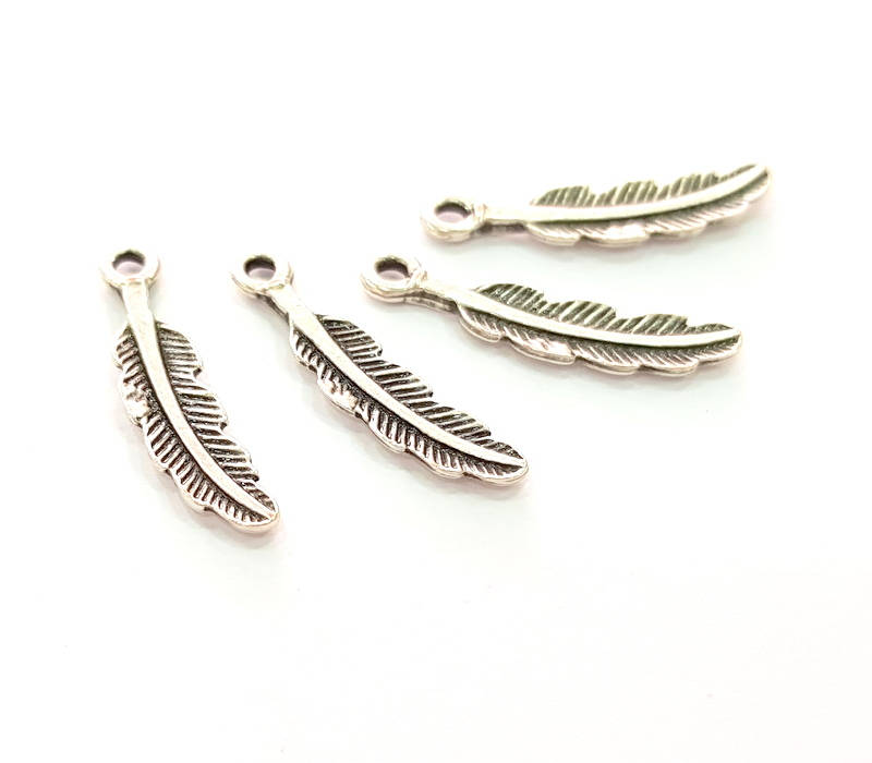 10 Silver Leaf Charms Antique Silver Plated Charm (24x5mm)  G8094