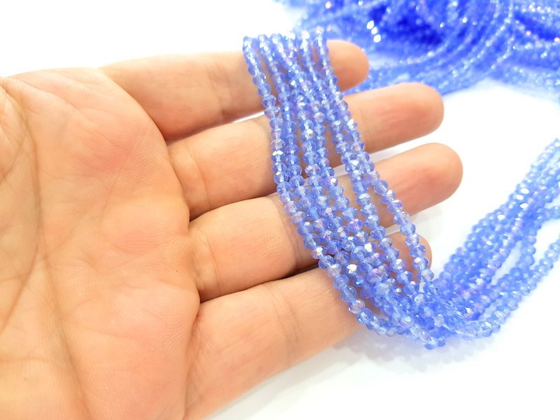 Cornflower Blue Glass Rondelle Faceted Beads  140 Pcs (4x3 mm),  1 strand approx 45 cm ( approx 17,5 inch) G8100