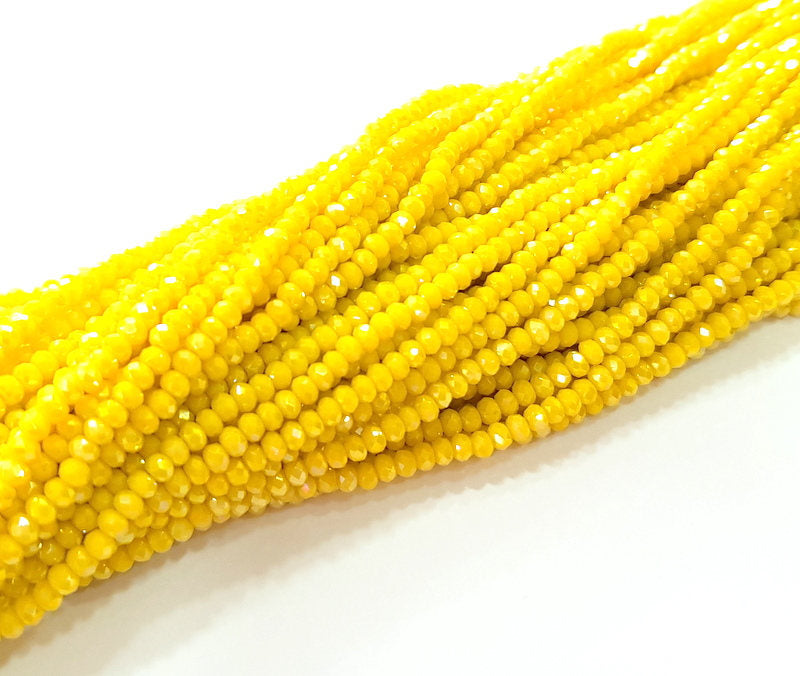 Yellow Rondelle Faceted Glass Beads 2,5x2 mm 1 Strand approx 40 cm ( approx 15 inch-  approx 190 Pcs) G8103