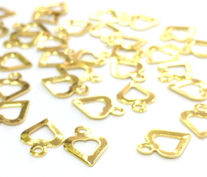 20 Pcs  Gold Plated Brass Heart Charms (11x8mm)  G4530