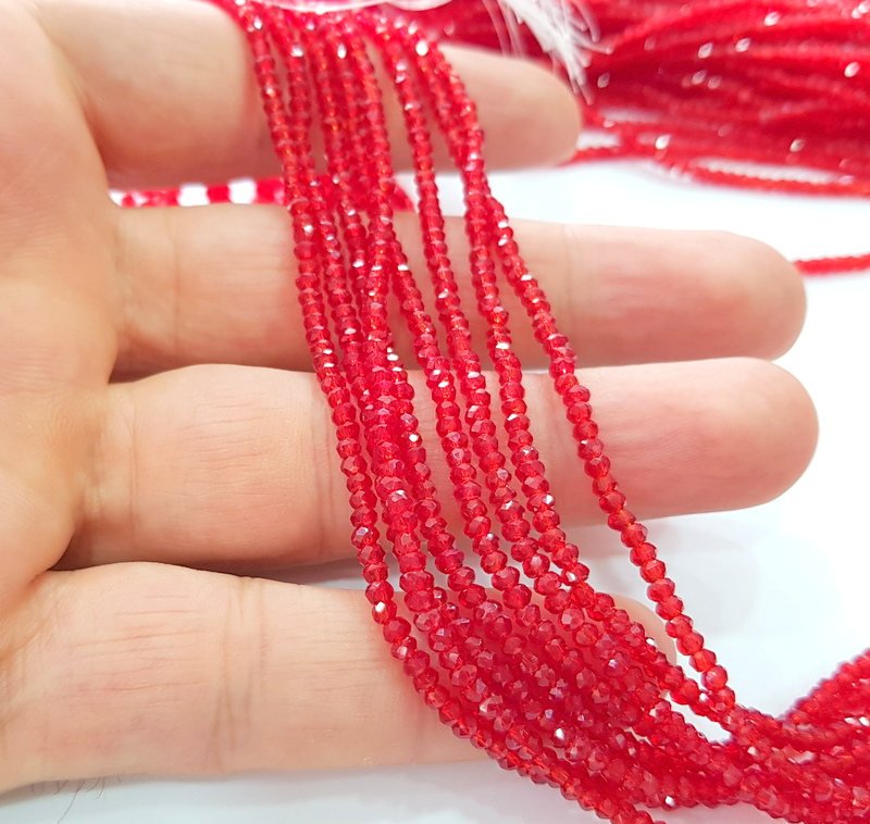 Red Rondelle Faceted Glass Beads 2,5x2 mm 1 Strand approx 40 cm ( approx 15 inch-  approx 190 Pcs) G8106