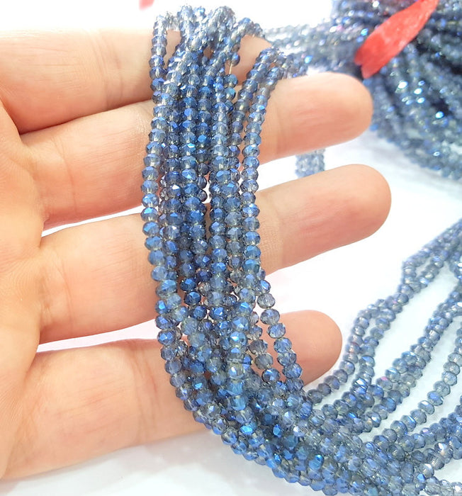 Sapphire Blue Glass Rondelle Faceted Beads 3 mm 1 Strand approx 38 cm ( approx 14,5 inch- approx 150 Pcs) G8107