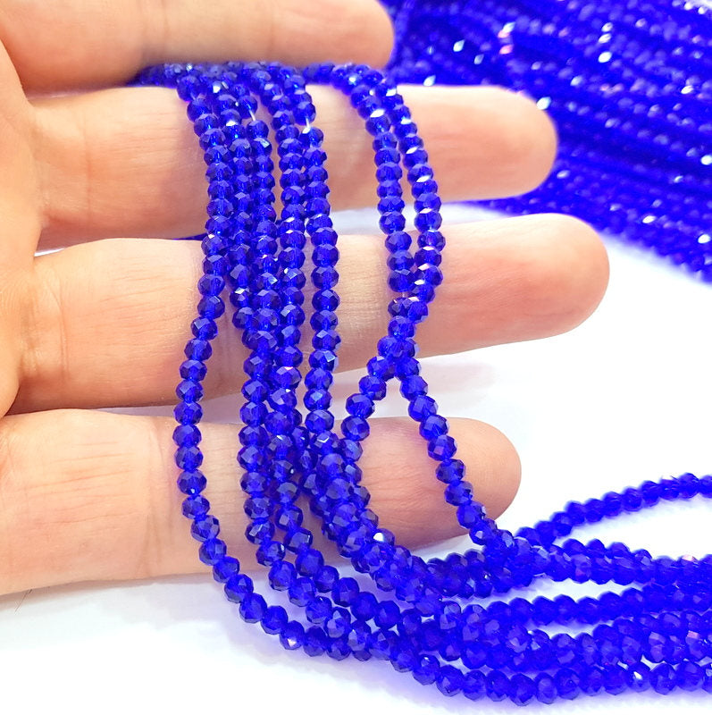 Navy Blue Glass Rondelle Faceted Beads 3 mm 1 Strand approx 38 cm ( approx 14,5 inch- approx 150 Pcs) G8109