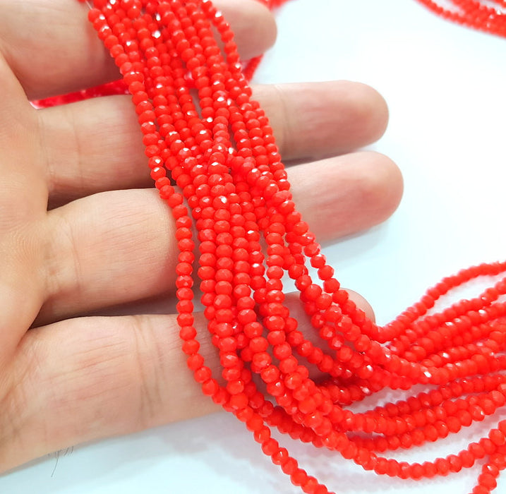 Red Rondelle Faceted Glass Beads 2,5x2 mm 1 Strand approx 40 cm ( approx 15 inch-  approx 190 Pcs) G8111