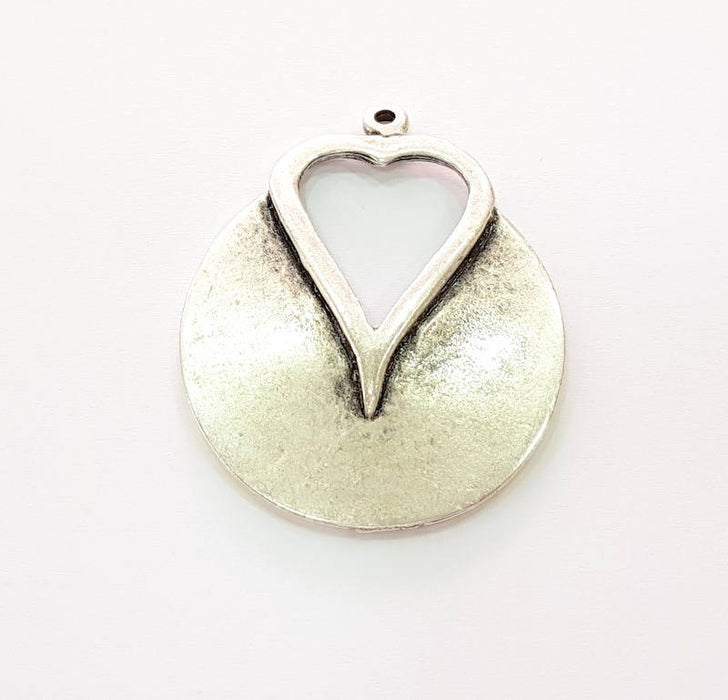 2 Silver Heart Pendant Antique Silver Plated Pendants (42x35mm)  G8114