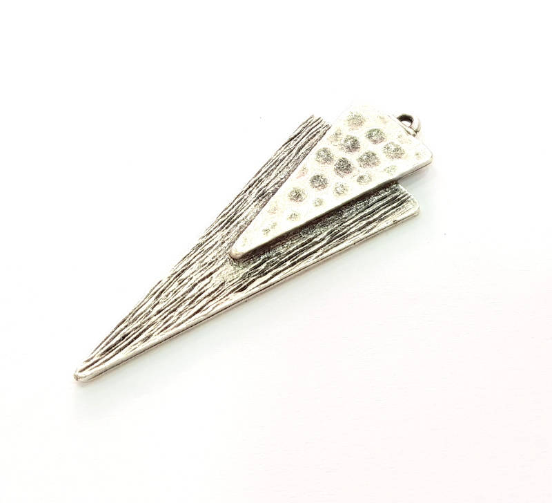 2 Silver Hammered Triangle Pendant Antique Silver Plated Pendants (58x21mm)  G8688