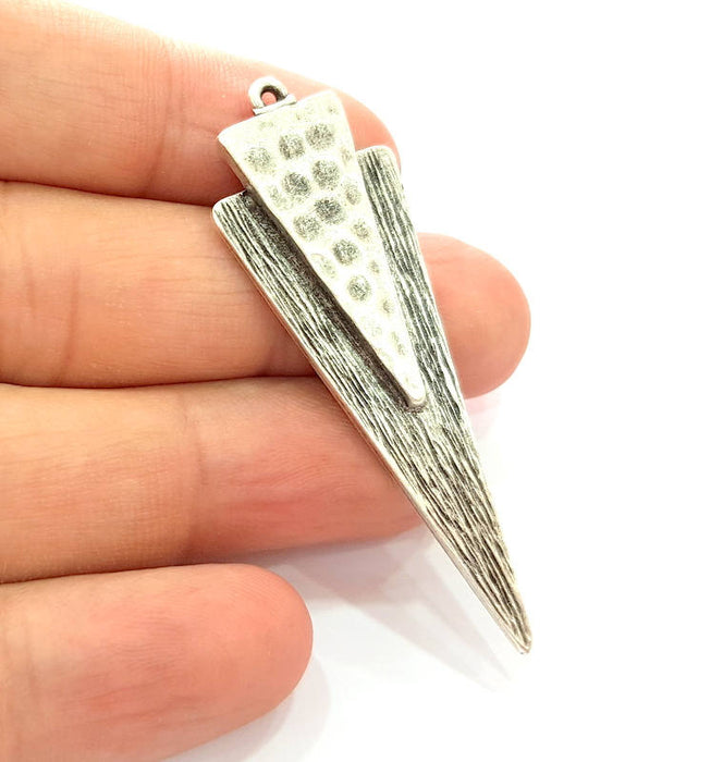 2 Silver Hammered Triangle Pendant Antique Silver Plated Pendants (58x21mm)  G8688