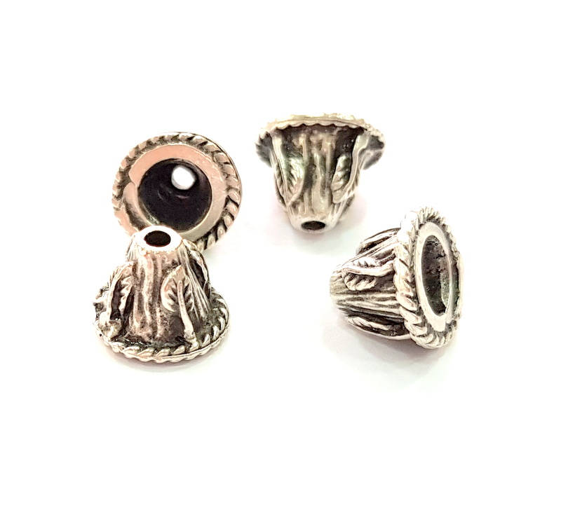 4 Antique Silver Plated Metal Cones Findings (11x8 mm) G8119