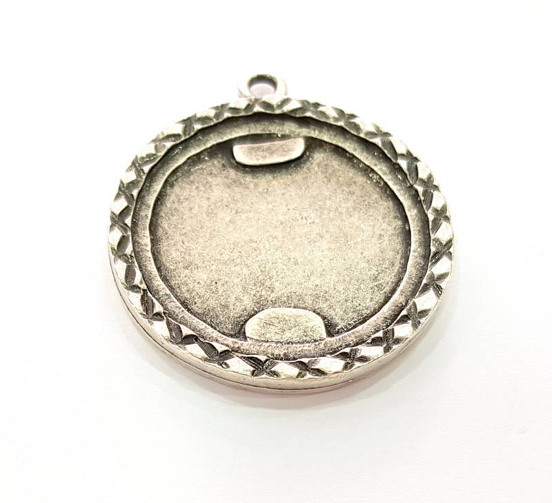 Silver Pendant Blank Bezel Base Setting Necklace Blank Mountings Antique Silver Plated  (35mm) G8126