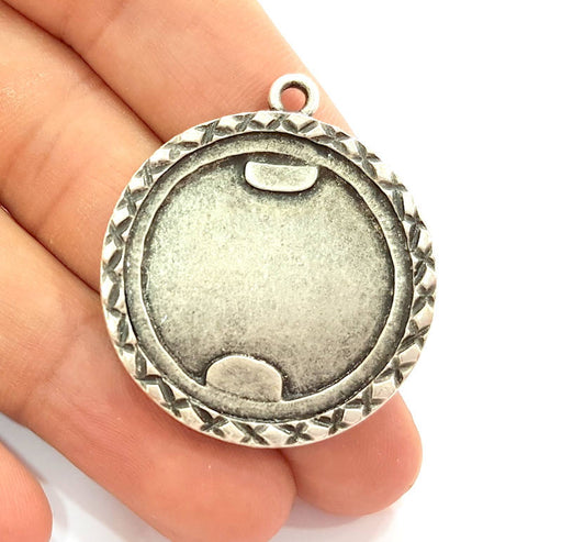 Silver Pendant Blank Bezel Base Setting Necklace Blank Mountings Antique Silver Plated  (35mm) G8126