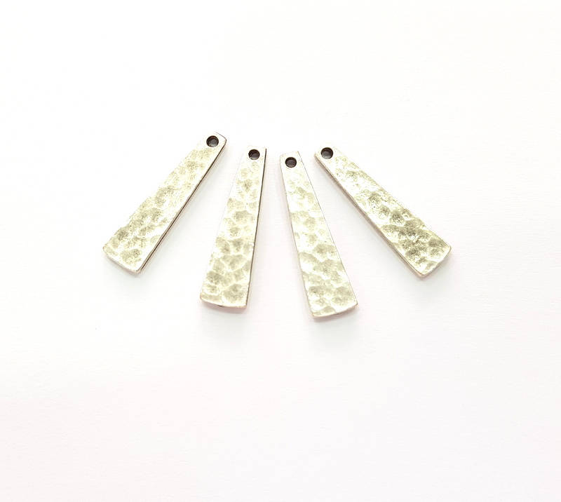 50 Silver Hammered Charms Antique Silver Plated Charms (23x6mm) G8127