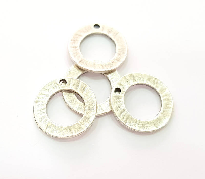 5 Silver Circle Pendant Charms Antique Silver Plated Charms (23mm) G13721